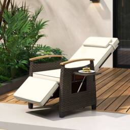 KORVIXA Outdoor Rattan Recliner Chair Wicker Reclining Lounge Chair in Beige - Size: 100 cm x 100 cm - thumbnail 3