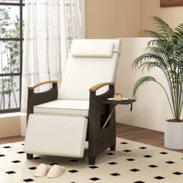 KORVIXA Outdoor Rattan Recliner Chair Wicker Reclining Lounge Chair in Beige - Size: 100 cm x 100 cm - thumbnail 1