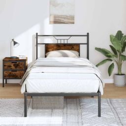 Berkfield Home Bed Frame without Mattress Smoked Oak 75x190 cm Small Single Engineered Wood in Brown - thumbnail 1