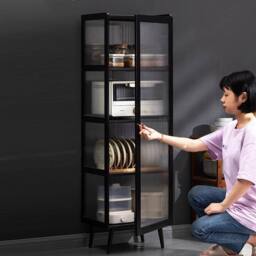 ERGOVEXA Bamboo Storage Cabinet For Kitchen Shelving Cupboard 5 Layers in Black - thumbnail 4