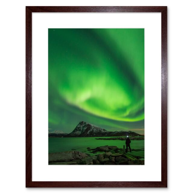 "Artery8 Wall Art Print Northern Lights Lofoten Islands Norway Art Black Framed 9x7 inch in Brown - Size: W7"" x H9""" - image 1