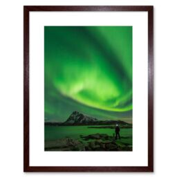"Artery8 Wall Art Print Northern Lights Lofoten Islands Norway Art Black Framed 9x7 inch in Brown - Size: W7"" x H9""" - thumbnail 1