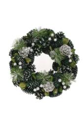KDMD Green & Silver Glitter Pine Cone Wreath 30cm