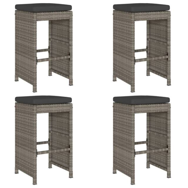Berkfield Home Garden Bar Stools with Cushions 4 pcs Grey Poly Rattan - image 1