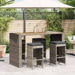 Berkfield Home Garden Bar Stools with Cushions 4 pcs Grey Poly Rattan - thumbnail 2