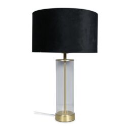 ValueLights Balan Glass & Matt Gold Table Lamp with Velvet Drum Lamp Shade in Black - thumbnail 2