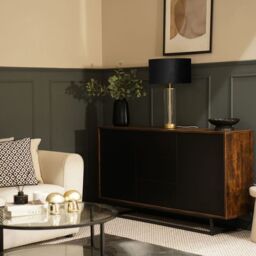 ValueLights Balan Glass & Matt Gold Table Lamp with Velvet Drum Lamp Shade in Black - thumbnail 4