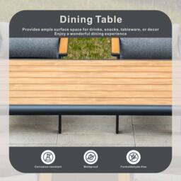 MIMO Outdoor Garden Aluminum Dining Table Set, 6 Chairs with Teak Armrests in Grey - Size: 6 Person - thumbnail 4