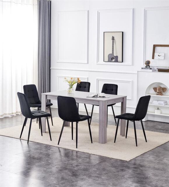 KOSY KOALA Modern Grey Rectangle Dining Table Set With 6 Black Velvet Chairs Dining Room Furniture Set in Brown - image 1