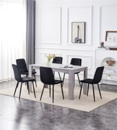 KOSY KOALA Modern Grey Rectangle Dining Table Set With 6 Black Velvet Chairs Dining Room Furniture Set in Brown - thumbnail 1
