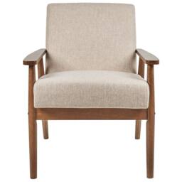 Wyld and Coco Armchair - Beige Polyester-Linen Upholstery Dark Rubberwood Frame - thumbnail 4