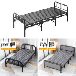 FORGEVIO 2.6ft Small Single Folding Bedframe Only-Folding Bed Metal Frame in Grey - Size: Cot - thumbnail 1
