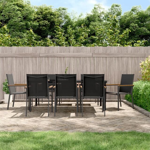 Berkfield Home 9 Piece Garden Dining Set Black Textilene & Steel - image 1