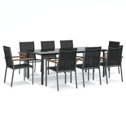 Berkfield Home 9 Piece Garden Dining Set Black Textilene & Steel - thumbnail 2