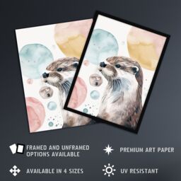 "Artery8 Cute Otter Portrait Modern Watercolour Bubbles Framed Art Print - Size: W12"" x H16""" - thumbnail 2