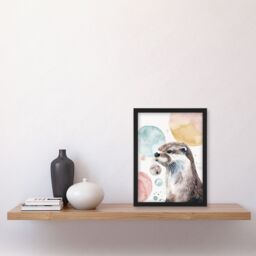 "Artery8 Cute Otter Portrait Modern Watercolour Bubbles Framed Art Print - Size: W12"" x H16""" - thumbnail 4