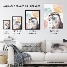 "Artery8 Cute Otter Portrait Modern Watercolour Bubbles Framed Art Print - Size: W12"" x H16""" - thumbnail 3
