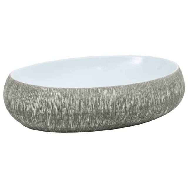 Berkfield Home Countertop Basin Grey & Blue Oval 59x40x15 cm Ceramic - Size: 59 x 40 x 15 cm - image 1
