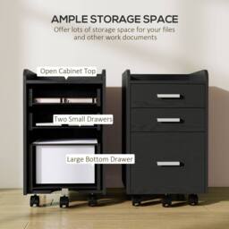 HOMCOM Mobile Filing Cabinet, File Cabinet with 3 Drawers, Black - thumbnail 4
