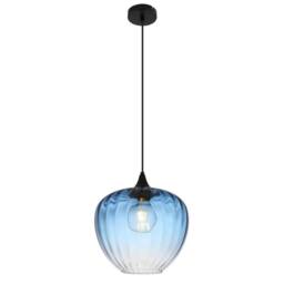 Netlighting Sander Dome Pendant Ceiling Light Matt Black Blue Glass Shade 1x E27