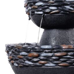 Teamson Home Garden Outdoor Water Feature, 3-Tier Pedestal Water Fountain, With LED Lights, Dark Grey Stone Finish - thumbnail 6