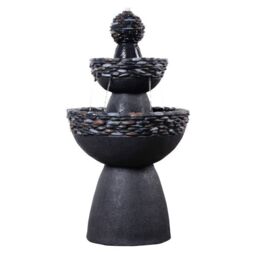 Teamson Home Garden Outdoor Water Feature, 3-Tier Pedestal Water Fountain, With LED Lights, Dark Grey Stone Finish