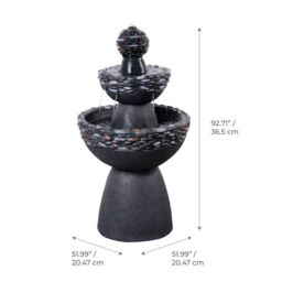 Teamson Home Garden Outdoor Water Feature, 3-Tier Pedestal Water Fountain, With LED Lights, Dark Grey Stone Finish - thumbnail 7