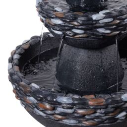 Teamson Home Garden Outdoor Water Feature, 3-Tier Pedestal Water Fountain, With LED Lights, Dark Grey Stone Finish - thumbnail 5