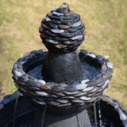 Teamson Home Garden Outdoor Water Feature, 3-Tier Pedestal Water Fountain, With LED Lights, Dark Grey Stone Finish - thumbnail 4