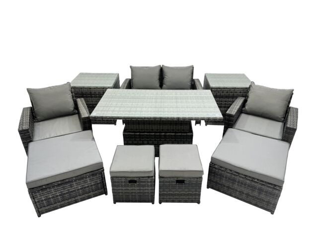 Fimous Outdoor Love Sofa Set 8 Seat Rattan Garden Furniture Set & 4 Stools in Dark Grey