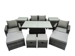 Fimous Outdoor Love Sofa Set 8 Seat Rattan Garden Furniture Set & 4 Stools in Dark Grey - thumbnail 1
