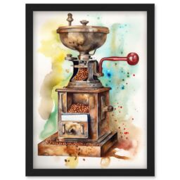 Artery8 Vintage Coffee Grinder Modern Watercolour Painting Modern Watercolour Painting Artwork Framed Wall Art Print A4 in Black - thumbnail 1