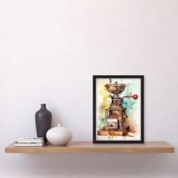 Artery8 Vintage Coffee Grinder Modern Watercolour Painting Modern Watercolour Painting Artwork Framed Wall Art Print A4 in Black - thumbnail 2