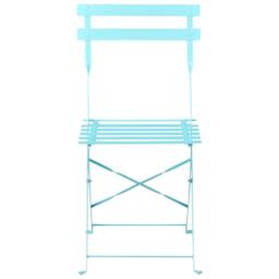Wyld and Coco Blue Metal Folding 3-Piece Bistro Set - 2 Slatted Chairs Round Table - thumbnail 5