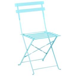 Wyld and Coco Blue Metal Folding 3-Piece Bistro Set - 2 Slatted Chairs Round Table - thumbnail 3
