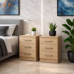 Harmin PAIR of Sonoma Oak 3 Drawer Bedside Cabinets - Stunning Modern Design in Light Brown