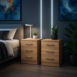 Harmin PAIR of Sonoma Oak 3 Drawer Bedside Cabinets - Stunning Modern Design in Light Brown - thumbnail 2