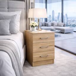 Harmin PAIR of Sonoma Oak 3 Drawer Bedside Cabinets - Stunning Modern Design in Light Brown - thumbnail 5