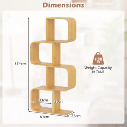 Costway 4-Tier S-Shaped Bookcase Bamboo Bookshelf w/4 Open Cubes in Natural - thumbnail 2