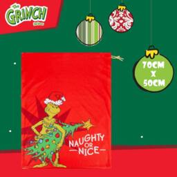 VFM e-Store Grinch Christmas Santa Sack Festive Gift 70cm x 50cm Red X 1 - Size: 70 cm x 50 cm - thumbnail 2