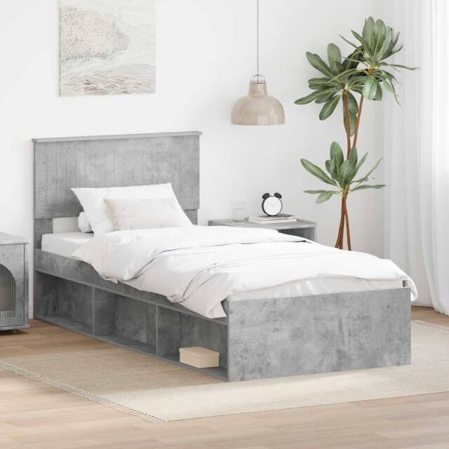 Berkfield Home Bed Frame with Headboard Concerte 90 x 200 cm Solid Pine Wood in Grey - image 1