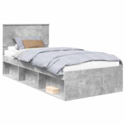 Berkfield Home Bed Frame with Headboard Concerte 90 x 200 cm Solid Pine Wood in Grey - thumbnail 2