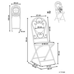 Wyld and Coco White Metal Folding Garden Chairs Set of 2 - Mosaic Backrest - thumbnail 4