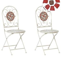 Wyld and Coco White Metal Folding Garden Chairs Set of 2 - Mosaic Backrest - thumbnail 2