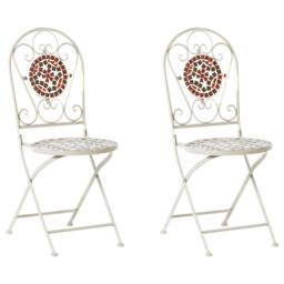 Wyld and Coco White Metal Folding Garden Chairs Set of 2 - Mosaic Backrest - thumbnail 3
