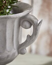 Dibor Vintage Style Concrete Grey Large Indoor Outdoor Planter Plant Pot with Baroque Scrolled Handles (H) 25cm, (Dia)30cm - thumbnail 3