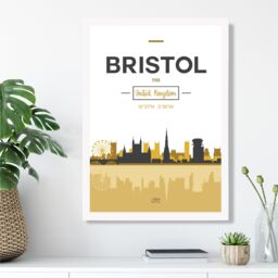 ARTZE Bristol Yellow & Black City Skyline Framed Print SIZE: A3 with White Frame - Size: A4 - thumbnail 2