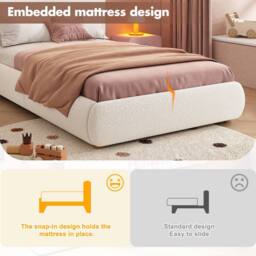 Matteo Children's Upholstered Single Bed with Storage, LED & Bouclé - White - thumbnail 7