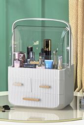Living and Home Makeup Organiser Storage Drawers Cosmetic Organisers Acrylic Skincare Organiser in White - thumbnail 3