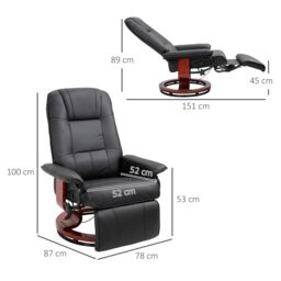 HOMCOM Ergonomic Office Recliner Sofa Chair PU Leather Armchair Lounger in Black - thumbnail 3